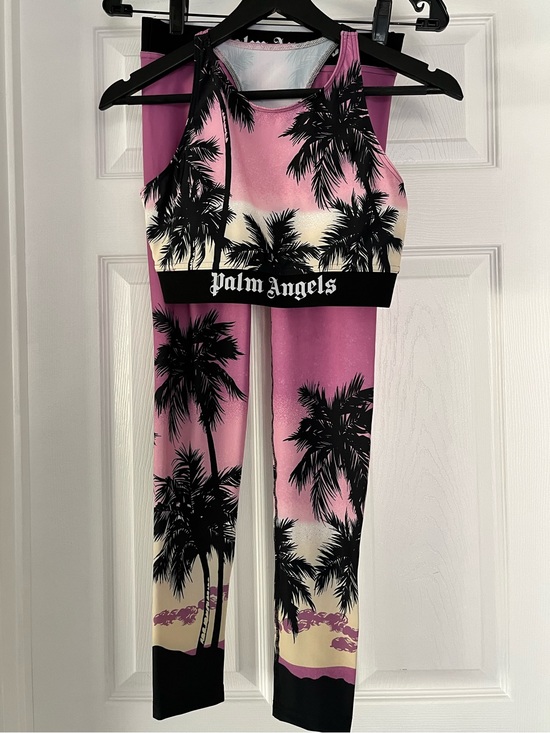 Palm Angels Pants - Palm Angels Pink and Cream Palm Tree Active Set